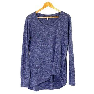 Juicy Couture Womens Tunic Top size Large Long Sleeved Hi Lo Hem Front Knot Blue